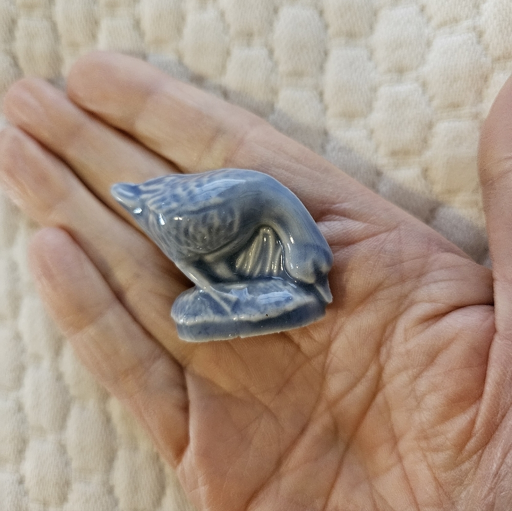 Tiny Blue Ceramic Duck Figurine Made In ENGLAND